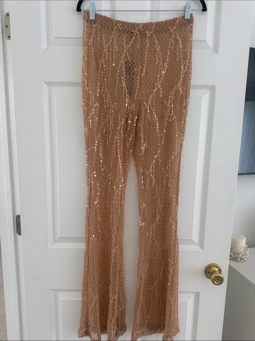 Nude Mesh Flared Pants